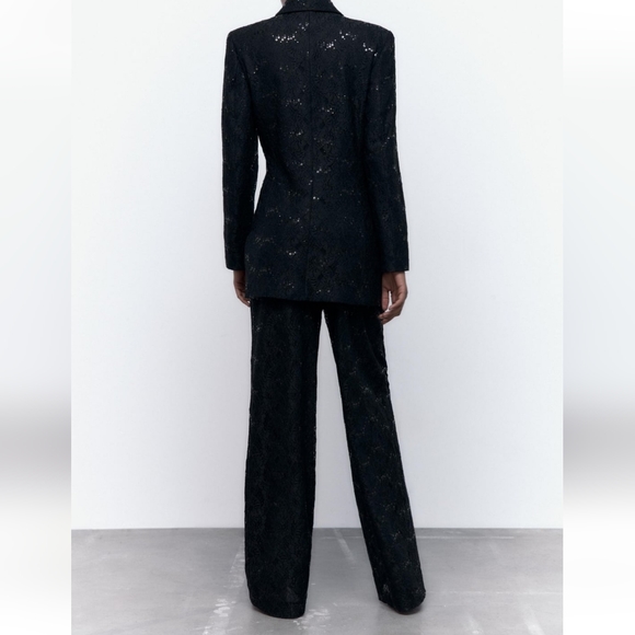 Zara * Limited Edition Black Lace Sequin High Waisted Wide Pants - Picture 11 of 14